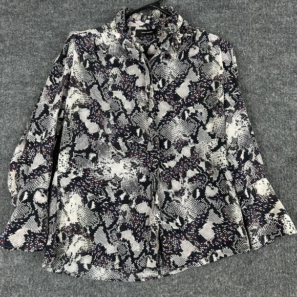 Isabel Marant Blouse 40 Silk Snake Print Ruffle High Neck Black Office Work Chic